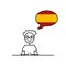 speak spanish, cartoon boy with speech bubble in flag of Spain colors, male character learning castilian language vector