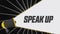 Speak up. Megaphone in promotion banner. Advertising, marketing speech. 4K video animation