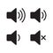 Speaker audio vector icon set. Volume voice control on off mute symbol. Flat application interface sound sign button.