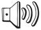 Speaker doodle icon. Sound device black symbol