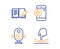 Speaker, Feedback and Medical phone icons set. Elastic sign. Music sound, Book with pencil, Mobile medicine. Vector