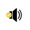 Speaker icon with check sign. Speaker icon and approved, confirm, done, tick, completed symbol