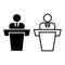 Speaker icon vector set. presenter speaker on podium illustration sign collection. business public conference symbol.