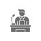 Speaker, people on podium speech, conference presentation speech grey icon.