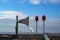 Speaker speaker and red signal lights on the roof of a high-rise building, warning system for high-rise situations