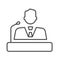 Speaker thin line icon, business communication concept, lecturer sign on white background, Orator speaking from tribune