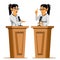 Speaker Woman Vector. Business Woman, Politician Giving Speech. Rostrum. Candidate. Isolated Flat Cartoon Character