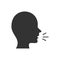 Speaking icons. Talk or talking person sign, man with open mouth, speech icon for interview, interact and talks controls, vector