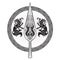 The Spear Of The God Odin - Gungnir. Two wolves and Scandinavian pattern