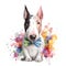 Spec-tacular Style: A Cute Bull Terrier Puppy in Glasses and Bandana, in Watercolor AI Generated