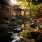 special angle shot of an Asian-inspired Garden Landscape, artistry of traditional Asian gardens by AI generated