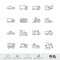 Special and construction vehicles related vector line icon set