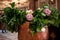 Special Decor for Baptism. The baptismal font and the priest table. Baptism ceremony