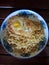 special fried noodles, with spices, salt, cooking oil, plus fried eggs add a savory, delicious taste.