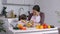 Special needs child and mom preparing healthy food