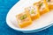 Special Occasions And Festive Dessert Moong Dal Burfi Or Meetha Mung Daal Barfi Barfee Mithai Made Of Yellow Lentils Mava