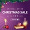 Special offer, Christmas sale, up to 50% off, square purple discount banner with garland, Christmas tree branch, Christmas candle