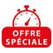 Special offer in french. Red vector icon with chronometer.