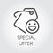 Special offer icon for orders and purchases. Line price-tag with positive smile for stores, booking sites and apps