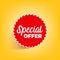 Special offer red colored banner on yellow background with shadow.