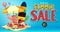 Special Offer Summer Sale Banner Advertisement in Blue Background with Realistic Toucan, Flamingo