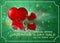 Special offer Valentines day discount up to 50%, green banner with wedding rings heart and two roses