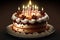 special original multi-layer birthday cake with candles for holiday