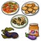 Special set eggplant in variety of dishes. Vector
