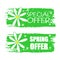 Special and spring offer with flowers signs, green drawn labels