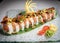 Special sushi roll with salmon, krab, fish eggs