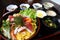 Special sushi sashimi of tuna, squid, salmon and lettuce