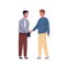 IT specialist and businessman meet and shake hands. Scene of hiring an employee for office job, successful investment