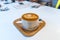 Specialty coffee latte with latter art in flower