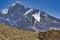Specific Himalayan Karakoram landscape with deep valleys, arid landscape and peaks over 7000 and 8000m full of snow with walls sti