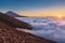 The spectacle of the setting sun in the clouds.Sunset in the Teide volcano national park.