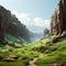 Spectacular 3d Canyon Scene With Serene Path And Realistic Grass