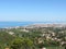 Spectacular aerial panorama of Livorno city made from the nearby hills of Montenero on sunny day, Tuscany Italy