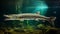 This spectacular Alligator gar (Atractosteus spatula) swims in the freshwater. Generative AI