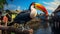 Spectacular Animated Toucan At Park By Boat