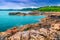 Spectacular Atlantic ocean coastline with granite stones, Ploumanach, France, Europe