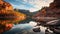 Spectacular Autumn Landscape: Rock, Mountains, And Reflections