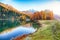 Spectacular autumn view of Champfer lake