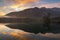 Spectacular, beautiful sunrise over Lake Laghi di Fusine