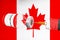 Spectacular bottle of fentanyl citrate levitating in the air with a penetrating syringe against a CANADA FLAG\\\'S