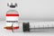 Spectacular bottle of fentanyl citrate with a syringe against a white background. 3D render