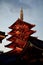 The spectacular Buddhist temple of Sensoji in Asakusa illuminated in the evening.