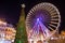 Spectacular Christmas tree and carousel in amazing Bruges Belgium