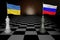 Spectacular concept rendering of two piece checkers chess representing UKRAINE and RUSSIA 3D RENDERING