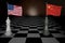 Spectacular concept rendering of two piece checkers chess representing the United States and China 3D RENDERING