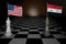 Spectacular concept rendering of two piece checkers chess representing the United States odf America USA and Syria 3D RENDERING